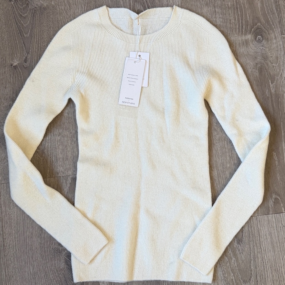 ADDONEE Ribbed Knit Sweater – Size S (Cream) - Picture 2 of 5